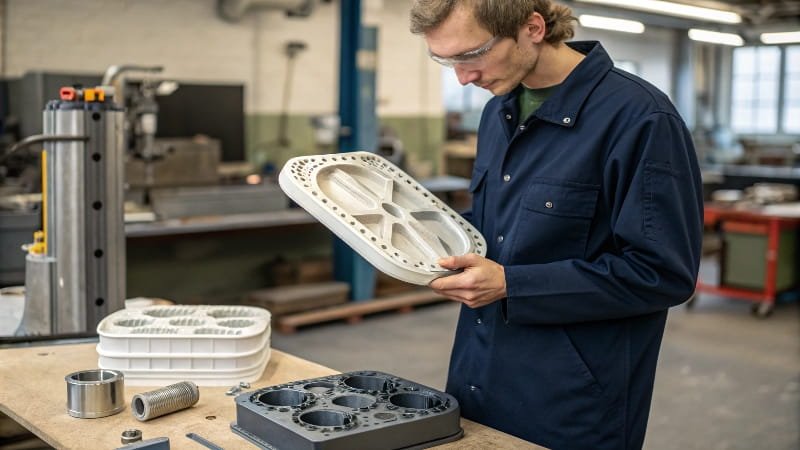 Engineer Comparing Two Different Plastic Parts