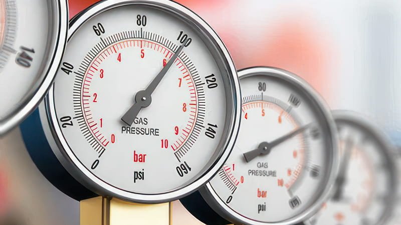 Two digital vacuum gauges connected to the same vacuum line via a T-fitting. One reads a deep vacuum (e.g., 25 microns) while the other reads a much higher pressure (e.g., 800 microns), indicating one is faulty