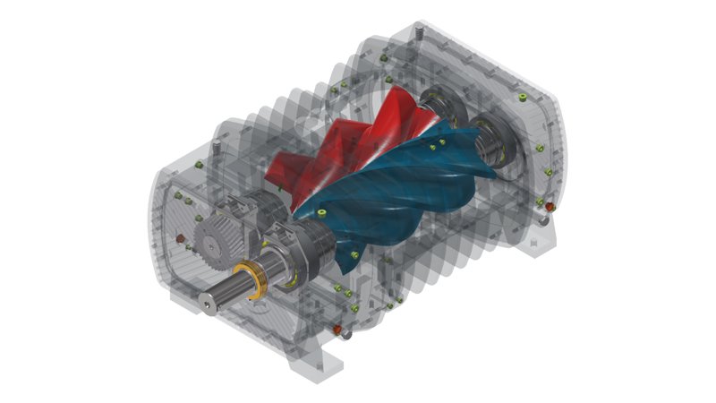 close-up of screw blower rotors