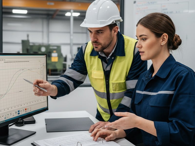 engineer discussing pump specs with client